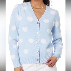 Lilly Pulitzer Brava Blue White Heart Keane Cardigan Sweater XS New with Tags